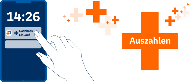 Illustration einer Hand, die auf dem Handy Cashback sammelt